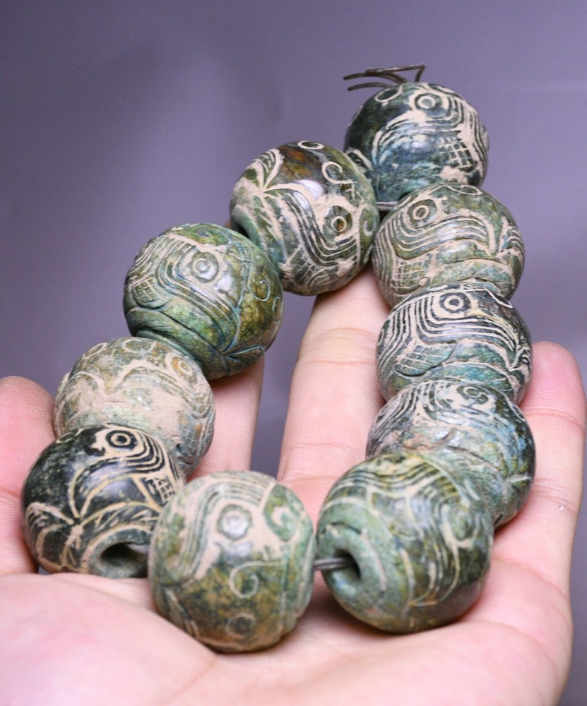 16CM Old China Hetian Jade Carved Fengshui Beast Pattern Bracelet Hold Jewelry