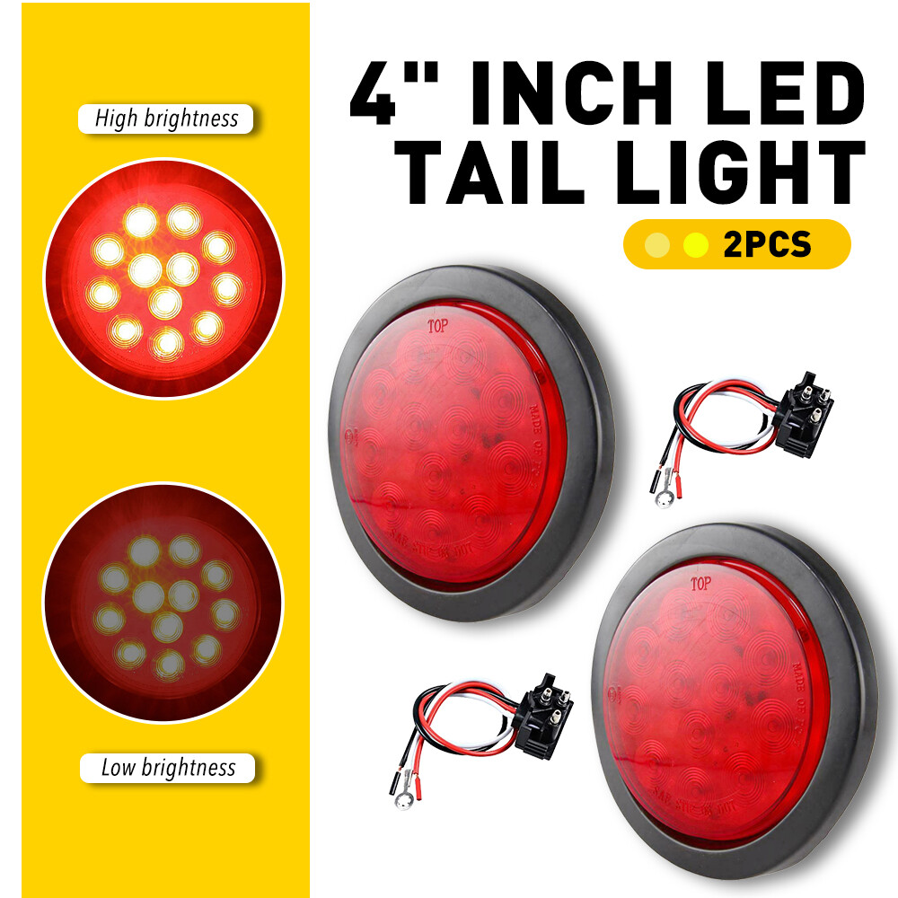 2pcs 4 Inch Round 12 LED Reverse Backup Tail Lights Trailer Truck Red Lens 12V