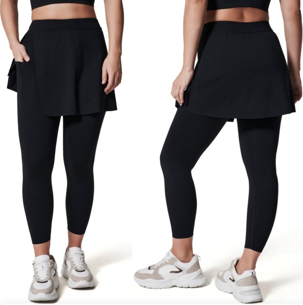 SPANX Medium Booty Boost Slimming Black Capri Leggings Skirt