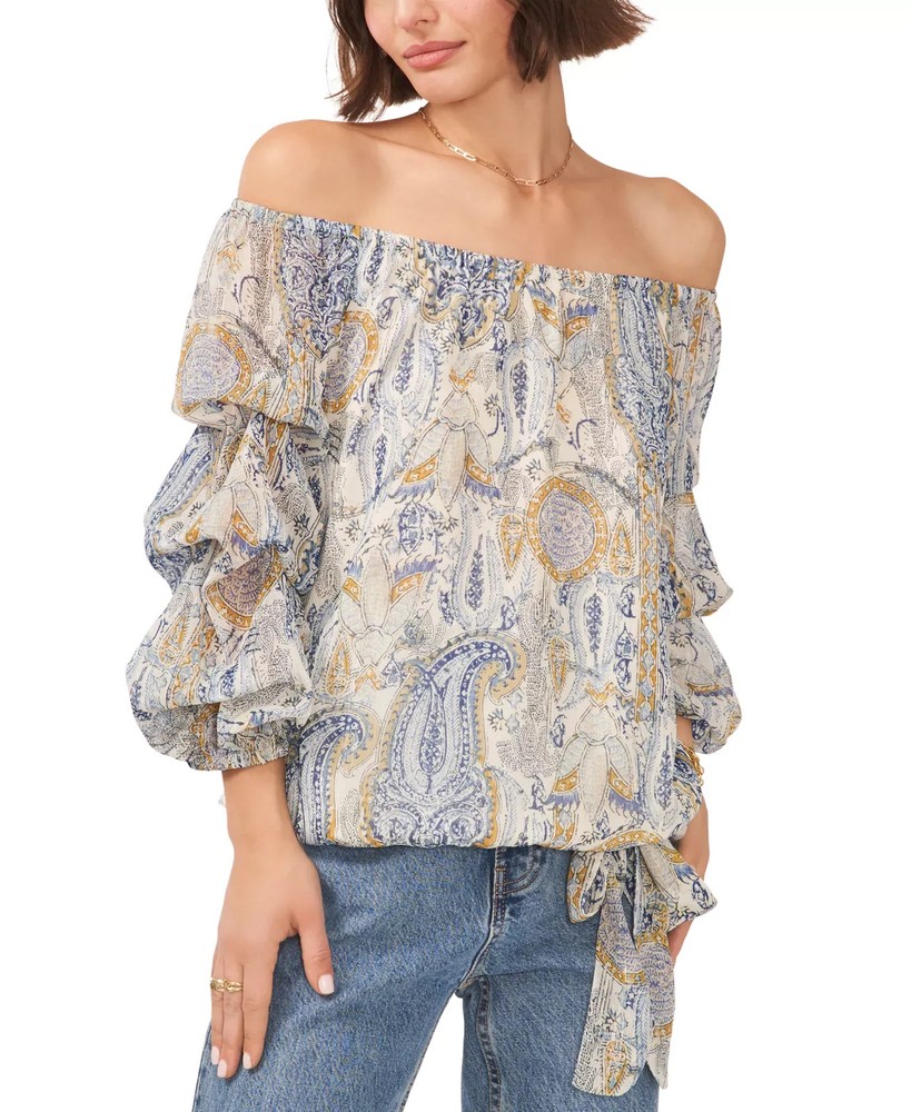 Vince Camuto Women's Top Sz M Paisley-Print Off-The-Shoulder