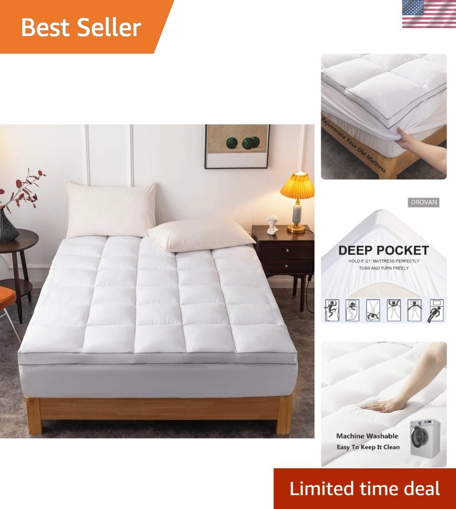Extra Thick Pillow Top Mattress Cover - Twin Size with Breathable Fiber Filling