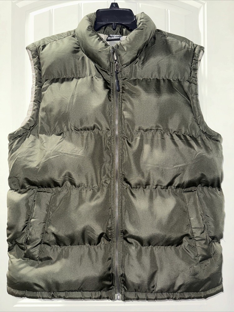 Men's Medium Green Gray PUFFER Ski Vest with Zipper