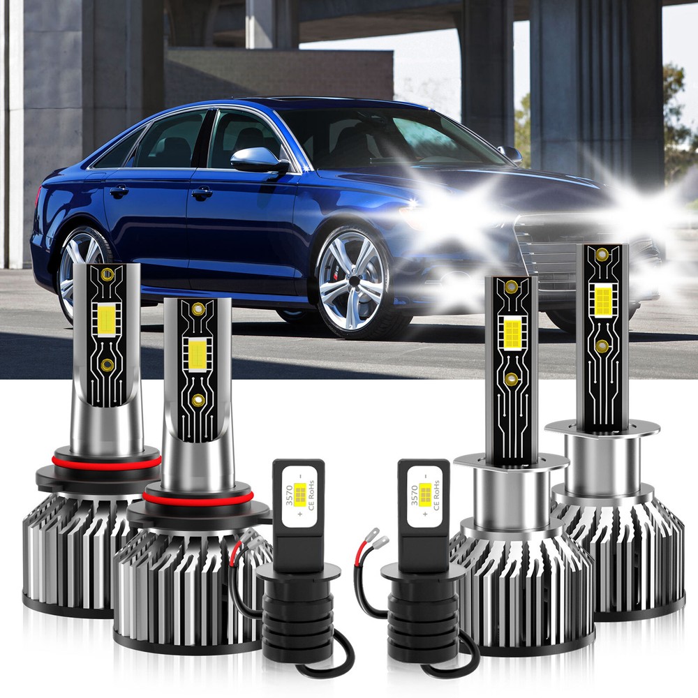 For Audi S6 1997 6x LED Headlight Bulbs+Fog Lamp Super bright white kit 6500K