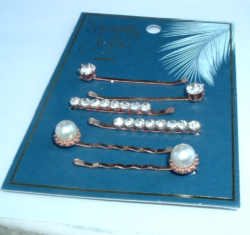 Sincereley Jules gold white pearl rhinestone bobby pins with tag