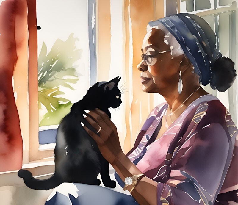 Mother and Cat Heartwarming Mothers Day Photo-image