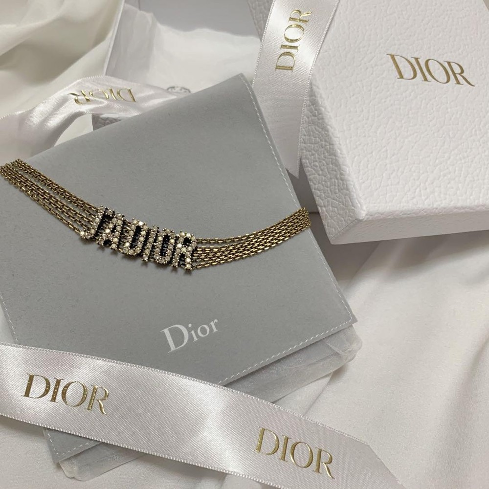 Christian Dior JAdior Gold Crystal Chain Choker Necklace