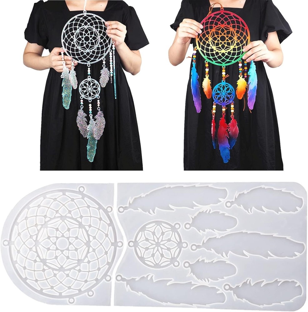 DIY Resin Dream Catcher Mold Kit Silicone Epoxy Earring Keychain Pendant Mold