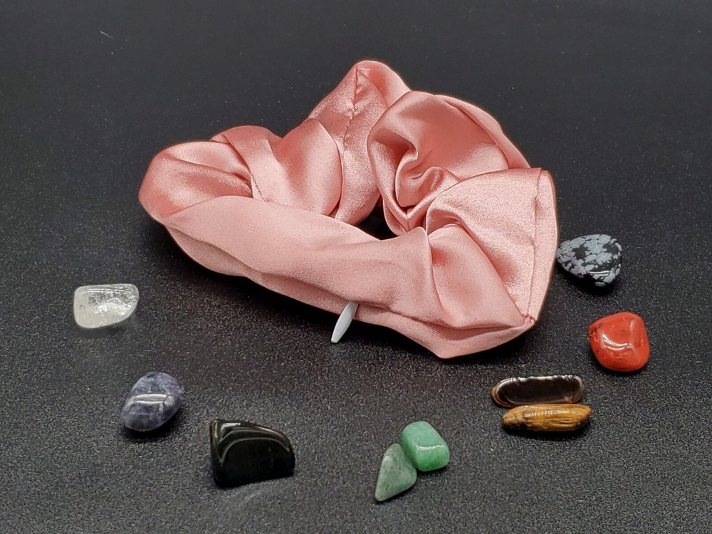 Chakra Stone Satin Hair Scrunchie with Zipper Pocket