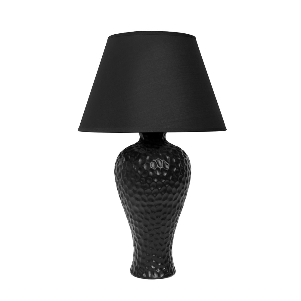 LT2004-BLK Textured Stucco Curvy Ceramic Table Desk Lamp with Matching Fabric...