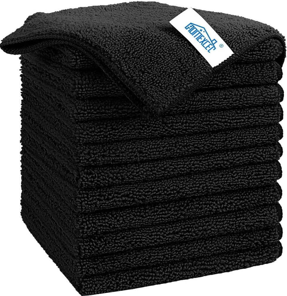 HOMEXCEL Microfiber Cleaning Cloth Black, 12 Pack Premium Microfiber Towels for