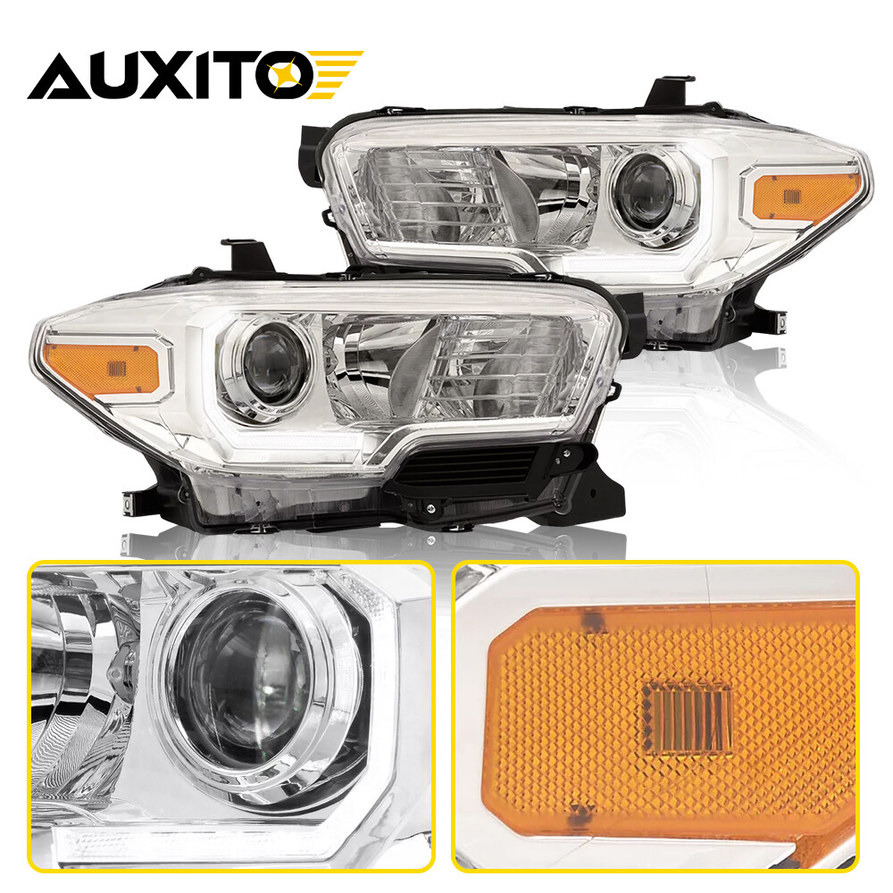 For 2016-2022 Toyota Tacoma w/ LED DRL Chrome Headlights Headlamps Assembly Pair