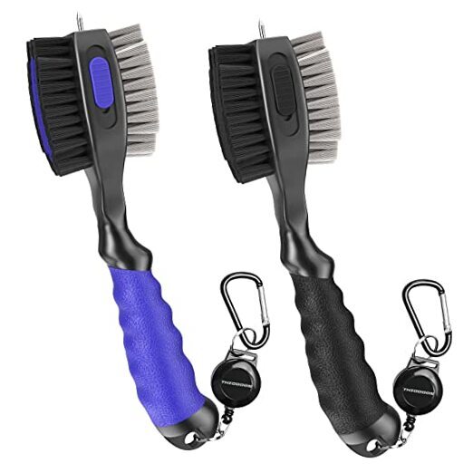 2-Pack Retractable Golf Club Brushes with Groove Cleaner - 2 ft - Black & Blue  