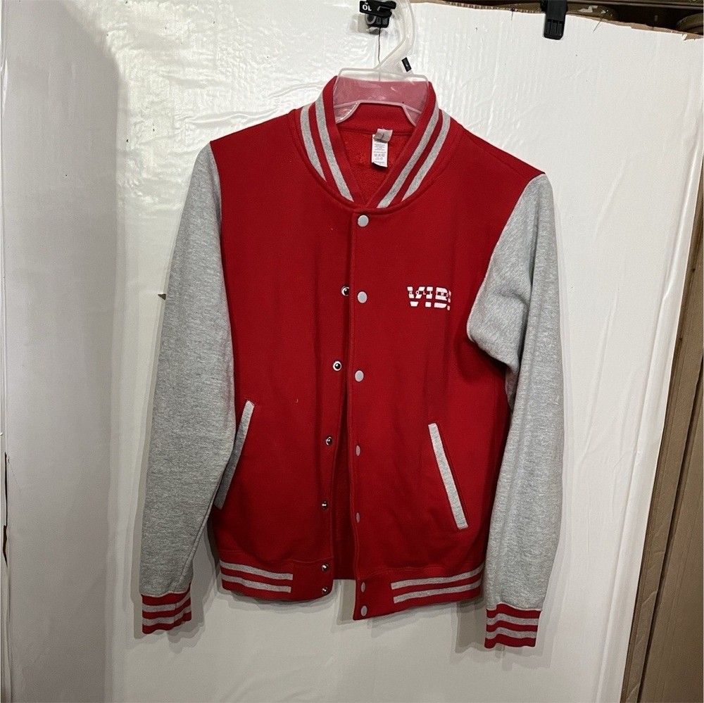 Just Hoods Varsity Jacket Red Gray Snap Anniversary Tour Men's Size S