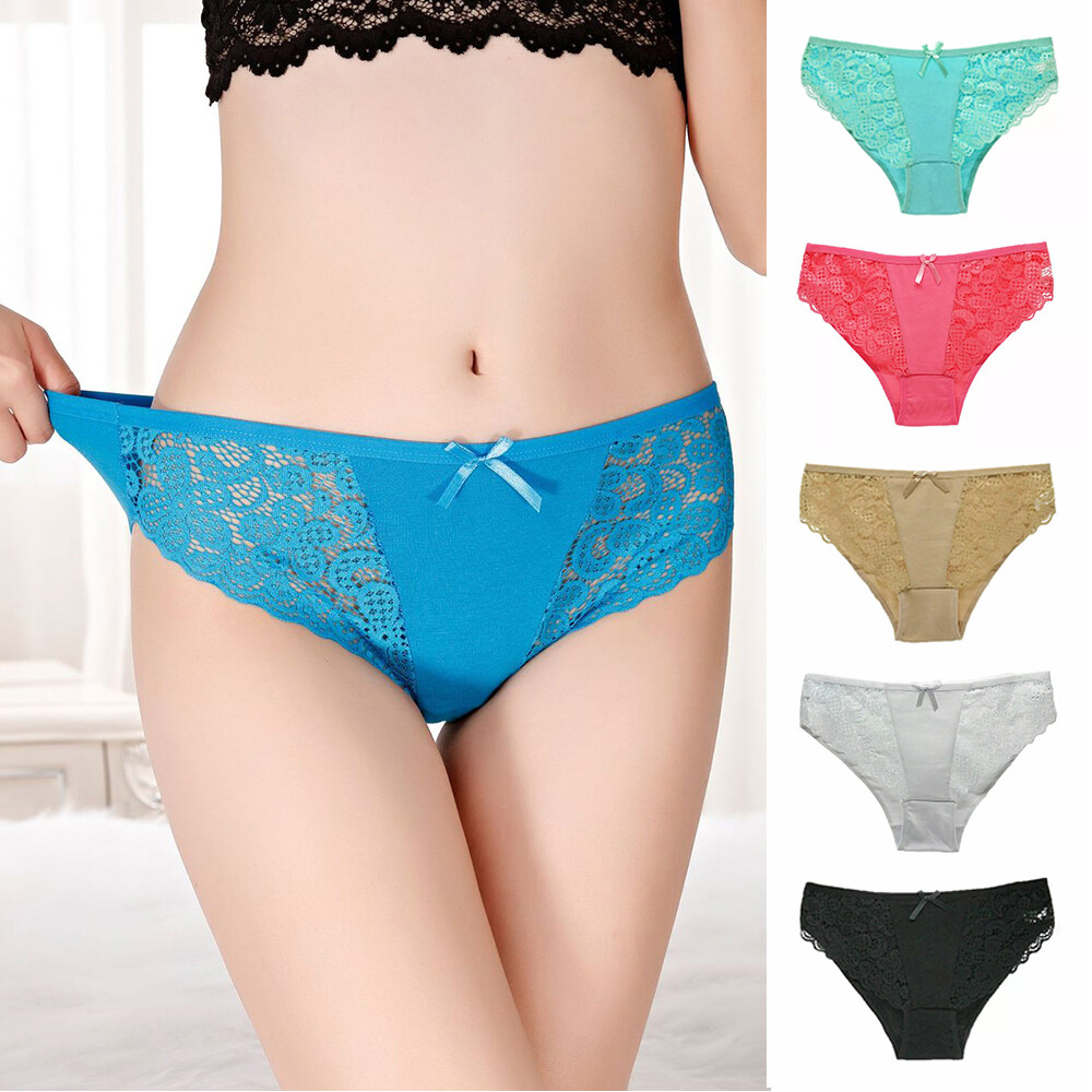 6Packs Floral Lace Panties Simple Sexy Colorful Cotton Bow Lace Underwear