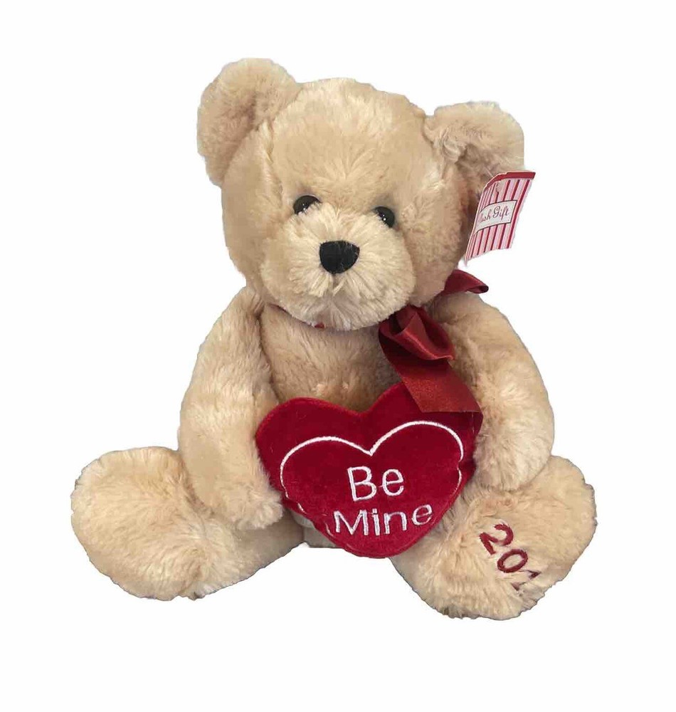 Seasonal Sensations Soft Plush Tan  Teddy Bear Holding Red Heart 