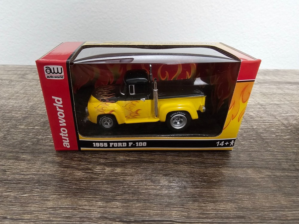 Auto World HO Scale Slot Car NIB 1955 Ford F-100 Truck Flames Yellow/Black