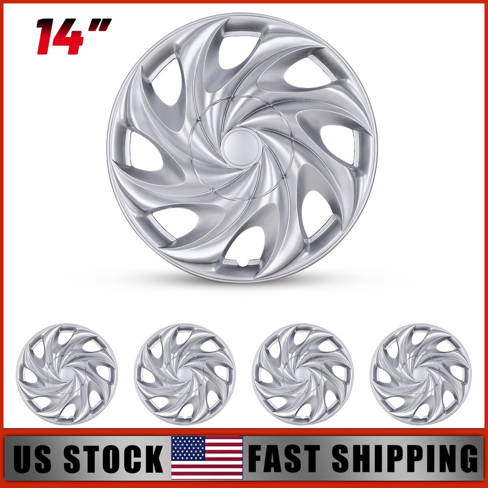 Glossy Silver 14 Inch 4-Piece Snap-On Wheel Covers for R14 Rims