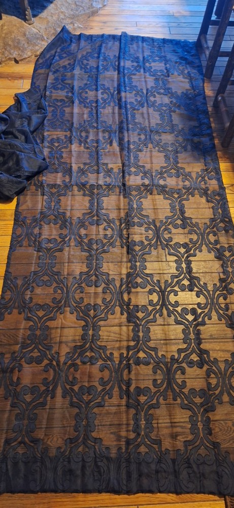 Damask Jacquard Aiyufeng Long Navy Blue Pair Of Cutain Panels Lot Of 2 Paisley