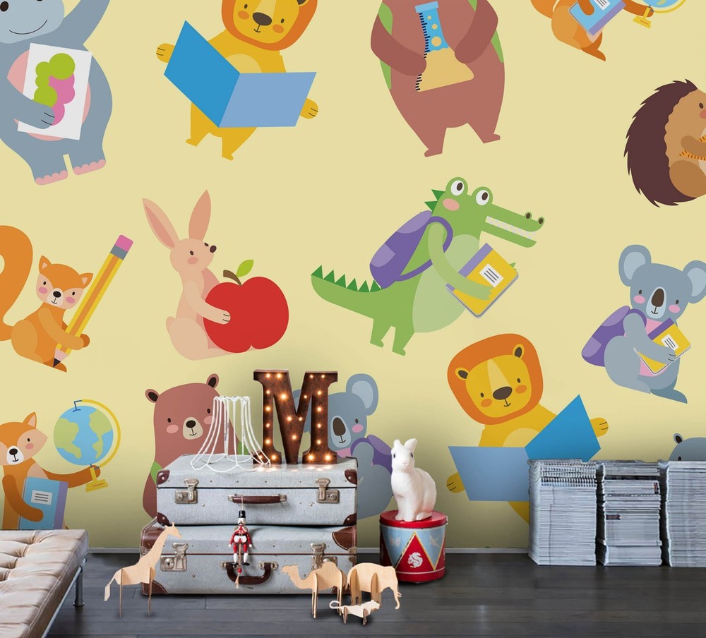 3D Animal Learning Watercolor Wall Murals Wallpaper Murals Wall Sticker