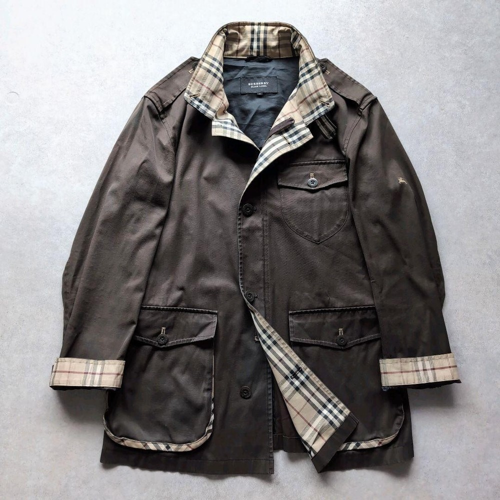 Burberry Military Shirt Jacket Blouson Nova Check Brown Zip up Men Size M Used