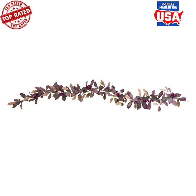 6ft Artificial Fall Laurel Garland with Berries Mantel Decor Set of 2