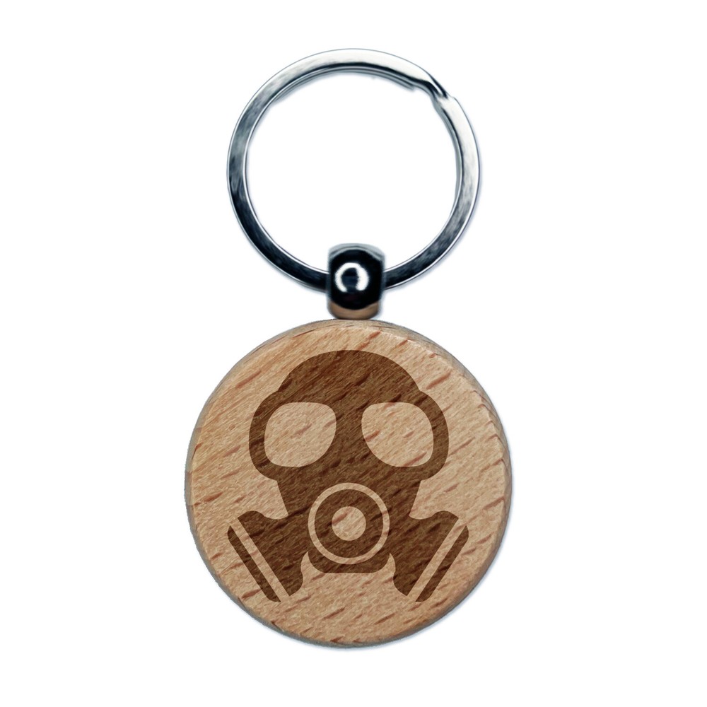 Chemical Gas Mask Ventilator Pandemic Engraved Wood Round Keychain Tag Charm