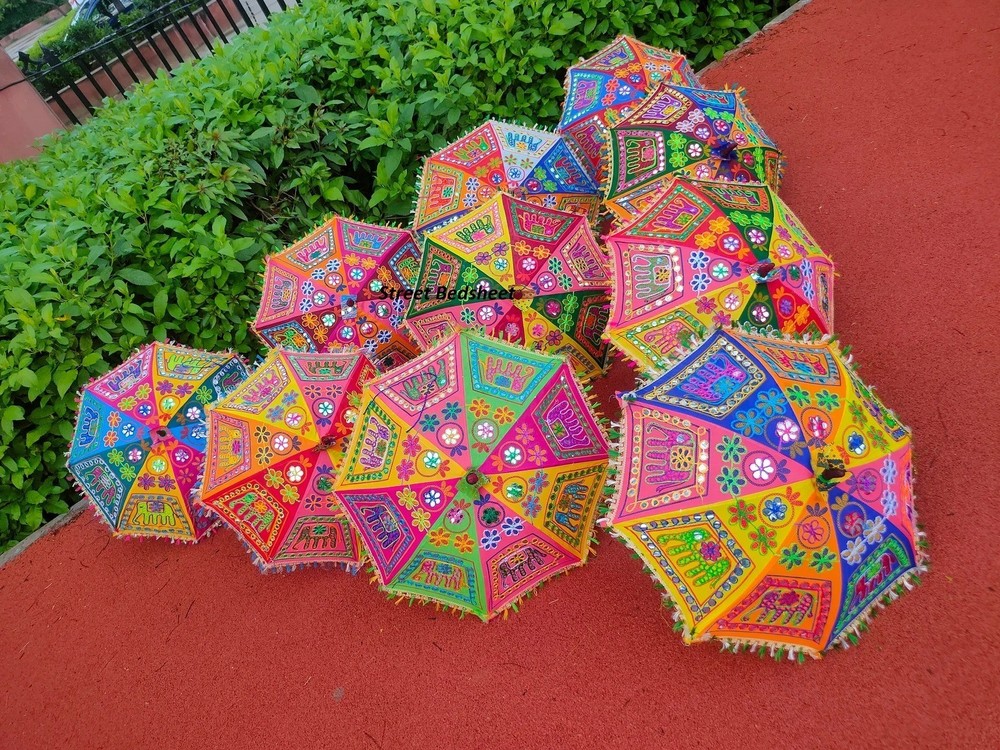 7-Pc Handmade Indian Wedding Cotton Umbrella Decor Set