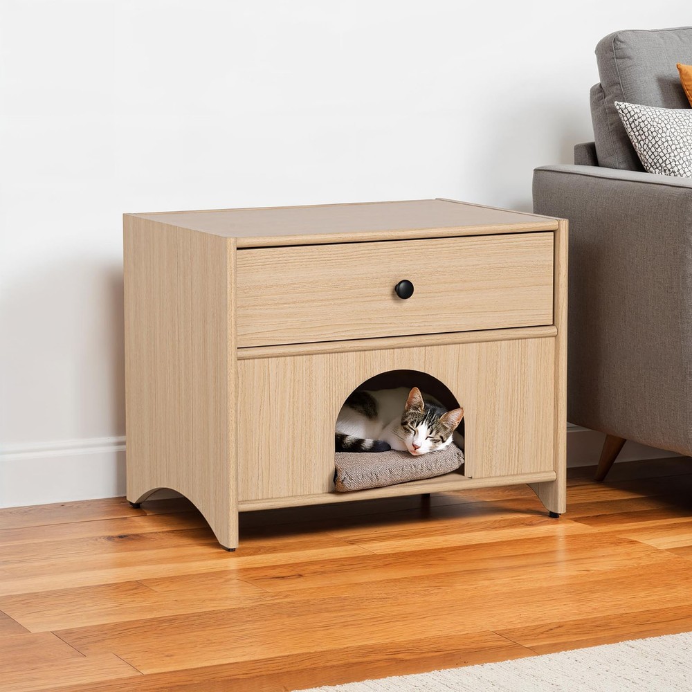 Mid-Century Modern 1pc Side Table One Drawer Pet Friendly Natural Finish