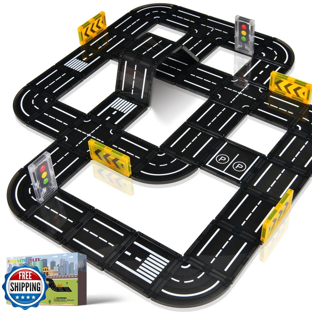 Magnetic Road Expansion Pack for Building Blocks Construction Toy  