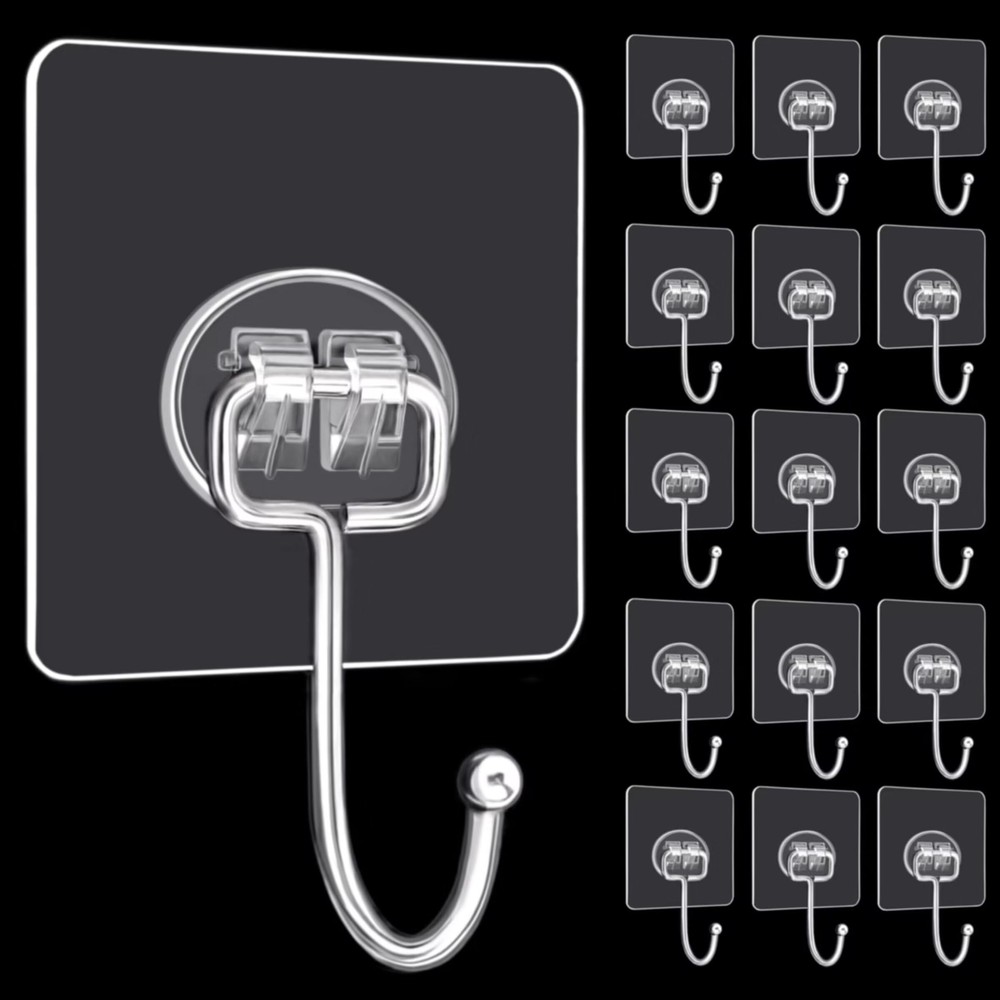 DKHDBD Large Adhesive Hooks 16-Pack Hold 44lbMax Heavy Duty Sticky Hooks Wate...