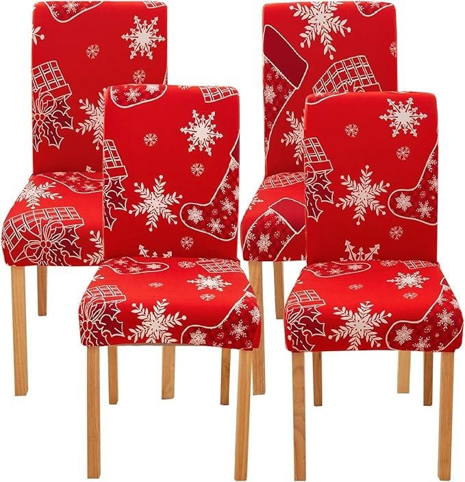 Christmas Chair Covers Set Of 4 For Dining Room Home Kitchen Decor Red Clearance