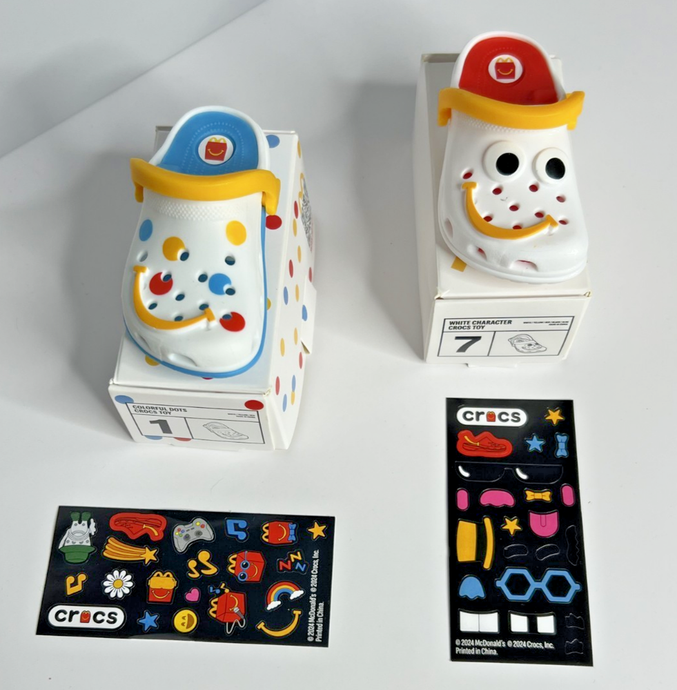 2024 Mini Crocs Keychain McDonald's Happy Meal Toys #1 & #7 - Slight Box Damage