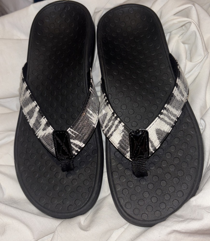 Vionic Tide II Zebra Sequin Flip Flop Black Women’s Size 6