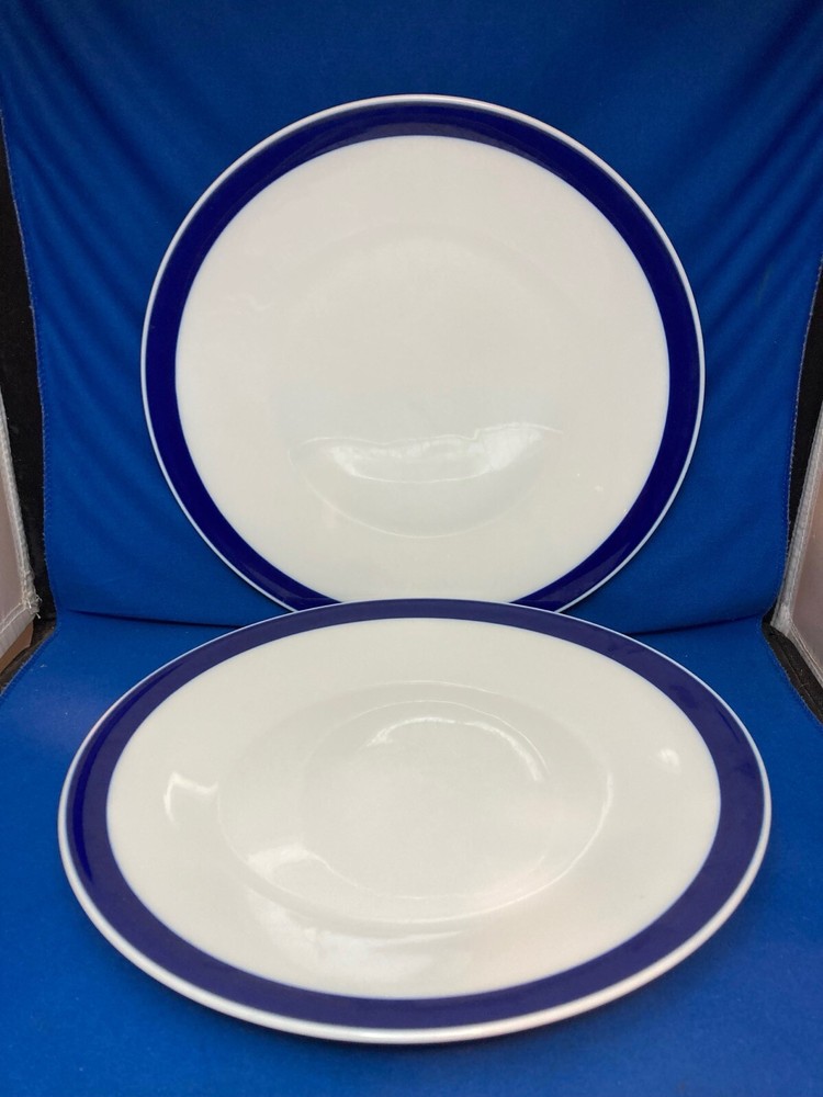 ROSENTHAL TERZO VINTAGE 2 DINNER PLATES 10.5'' BLUE BAND, GENTLY USED - GERMAN