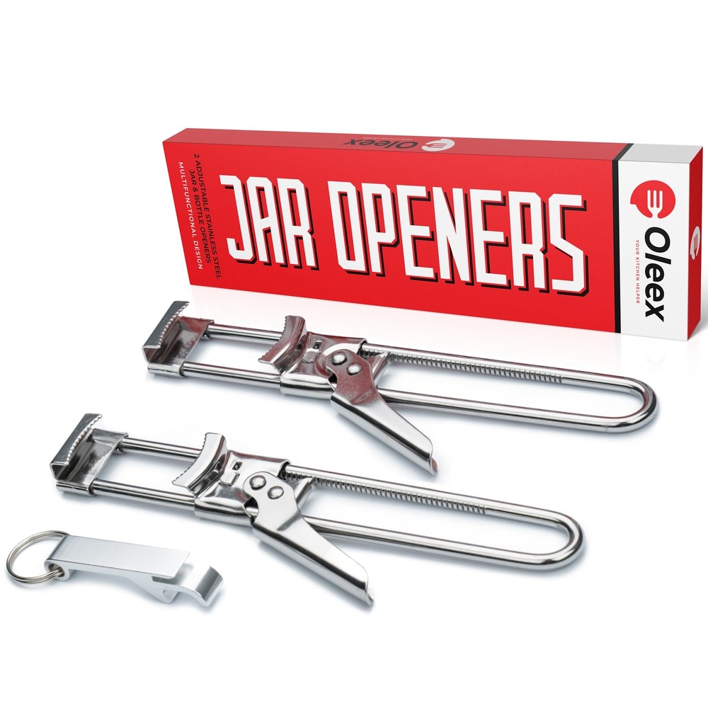 Oleex Jar Opener for Weak Hands x2 with Keychain Bottle Cap Opener. Easy Jar ...