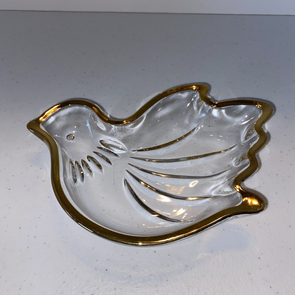 Mikasa Crystal Golden Dove Candy or Trinket Dish Gold Trim Vintage