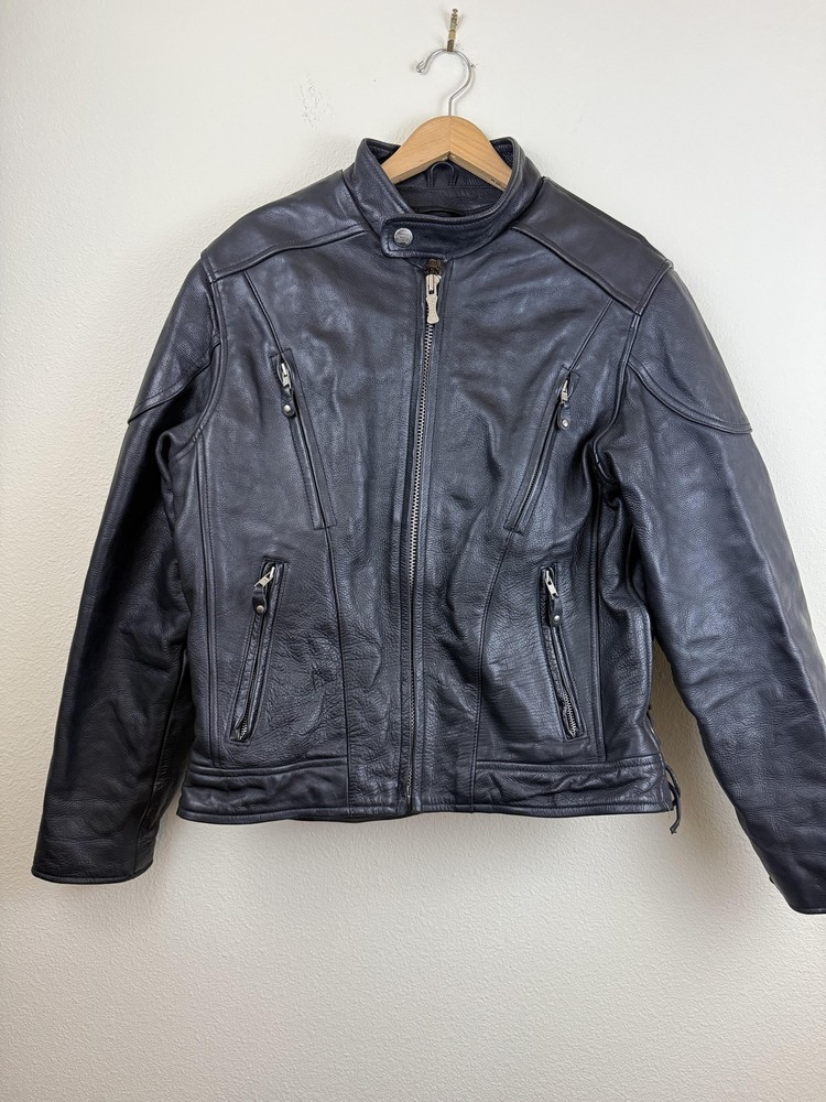 Wilsons Leather Open Road Jacket Mens Medium Black Motorcycle Laced Zip Pockets