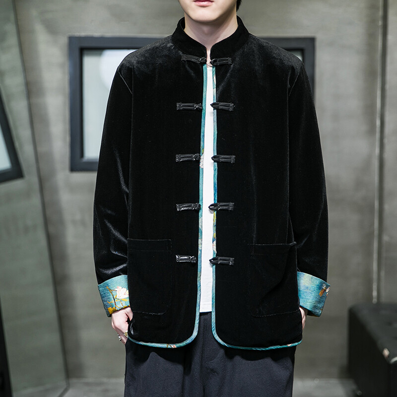 Chinese Style Men's Tang Suit Hanfu Coat Retro Loose Fit Corduroy Autumn Jackets