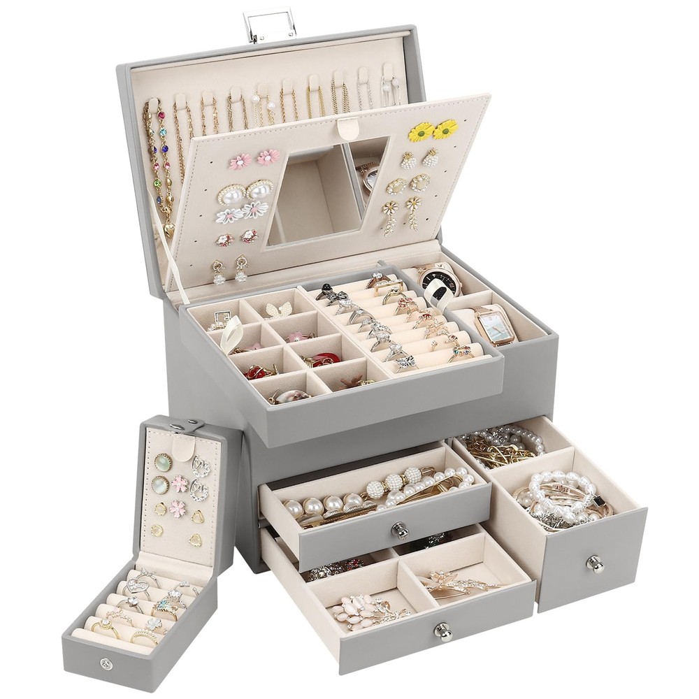 Jewelry Organizer Box, 3 Layers Large Jewelry Box with Travel Jewelry Case An...