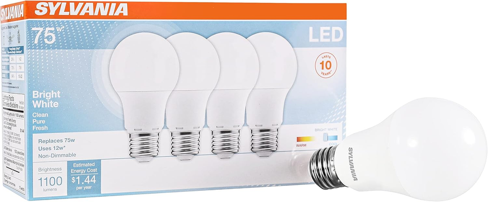 LED A19 Light Bulb, 75W Equivalent, Efficient 12W, Frosted Finish, 1100 Lumens,