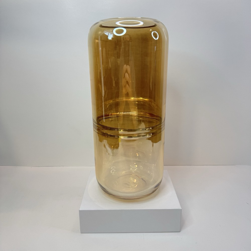 Gold Iridescent Pill Glass Vase 9.5x4 Inches for Home Decor