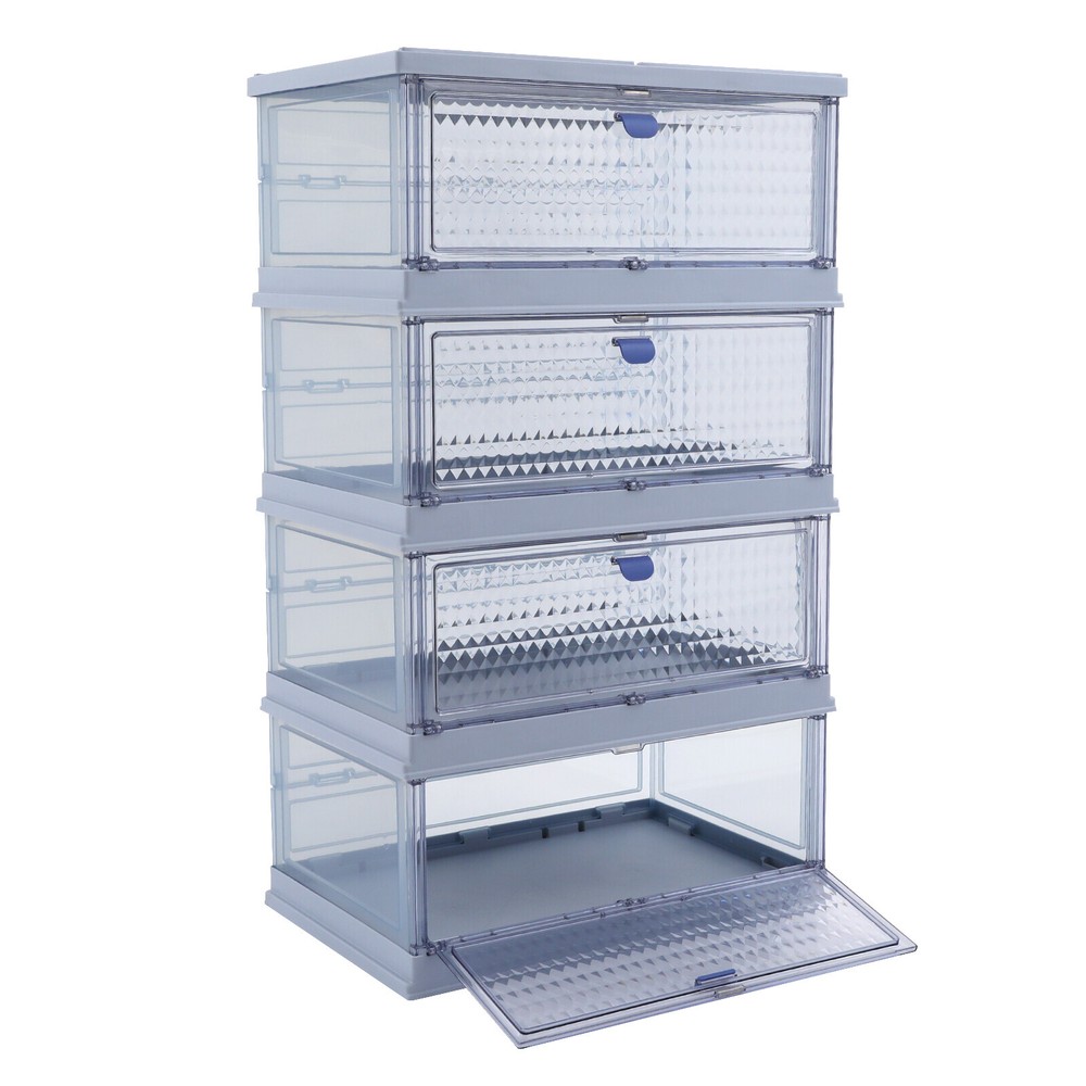 4 Tier Plastic Folding Storage Bin with Magnetic Door - Stackable 35