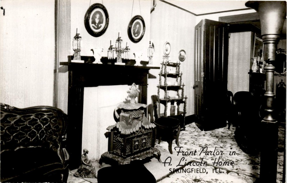 Historic Front Parlor at Lincoln Home Springfield Groganized Danville Postcard