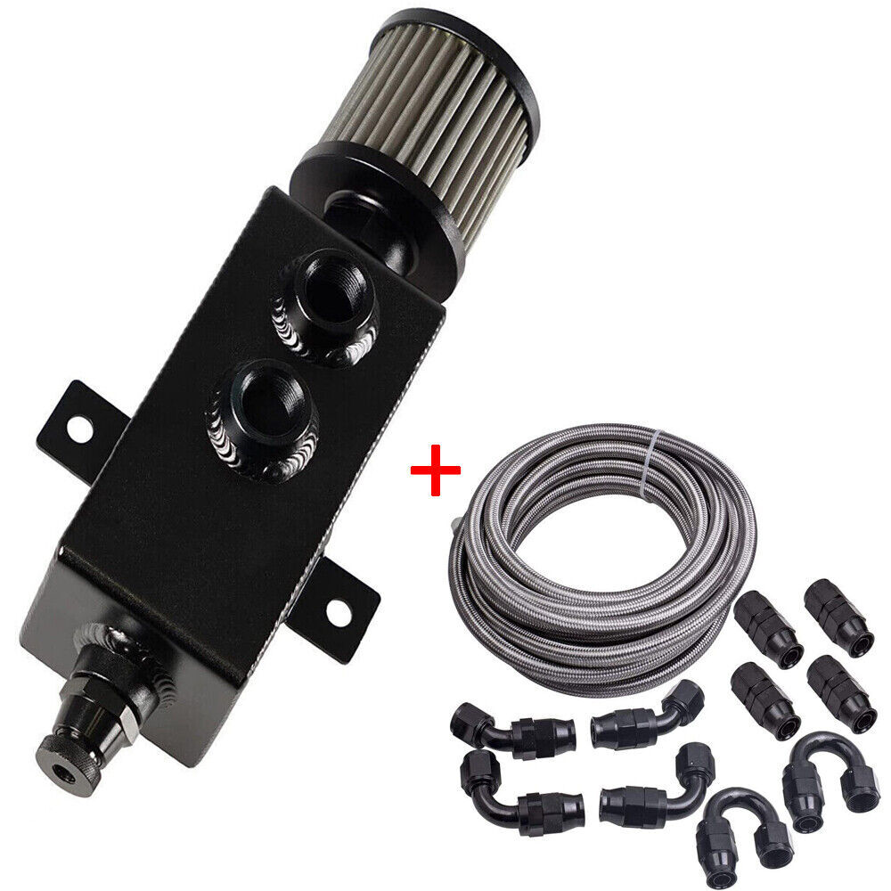 1L Oil Catch Can Reservoir Tank Breather Filter Baffled+10AN Fuel Line Kit NEW