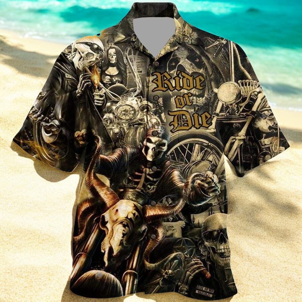 American Motorcycles Gothic Style Aloha Hawaiian Shirt for Bikers and Motorcycle Enthusiasts