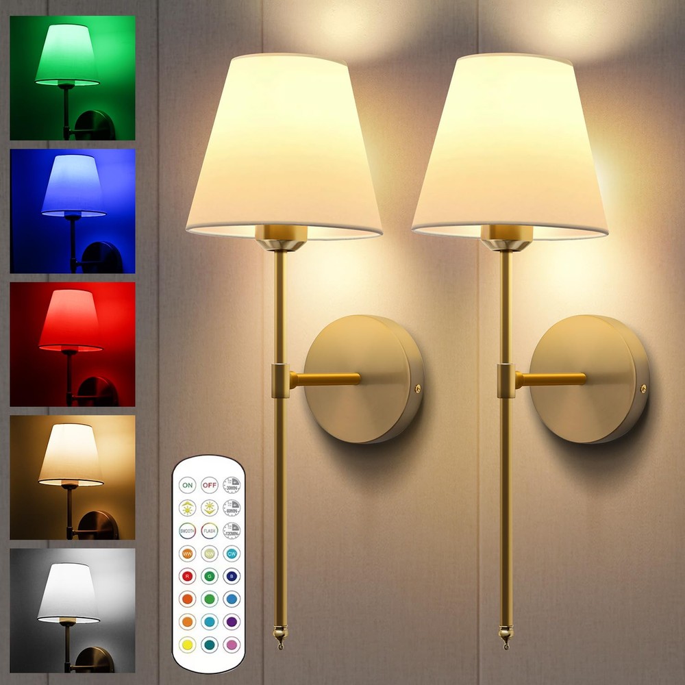 Battery Operated Wall Sconce Set of 2, Gold Rechargeable Wall Sconces Set of ...