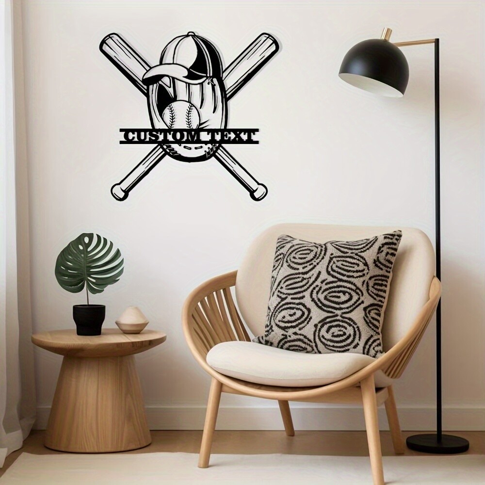 Art Deco Baseball Metal Wall Art with Custom Matte Finish  