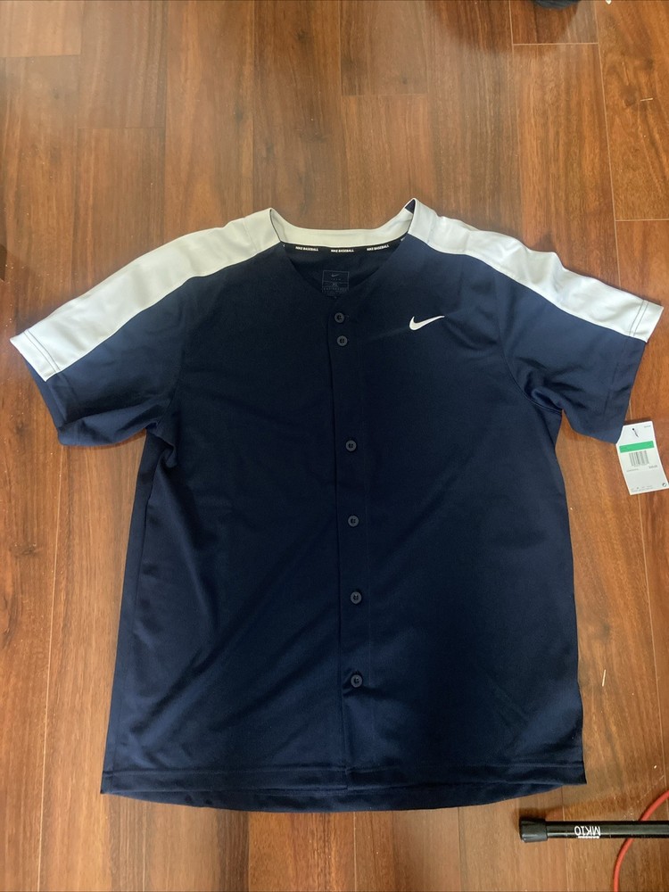 NWT Nike Vapor Men’s Baseball Jersey Gray & White Full Button DM0773-420 Size XL