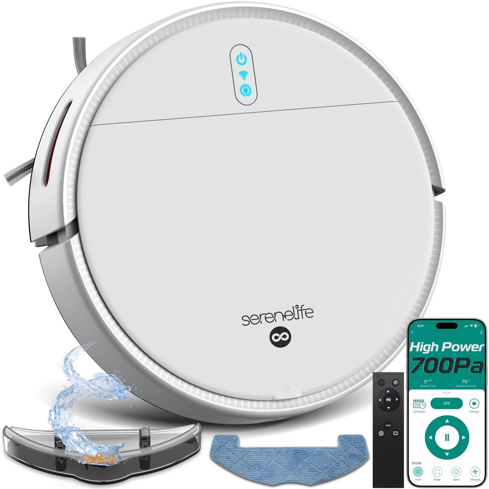 Smart Robot Vacuum and Mop Combo-  Soft and Hard Floors - White