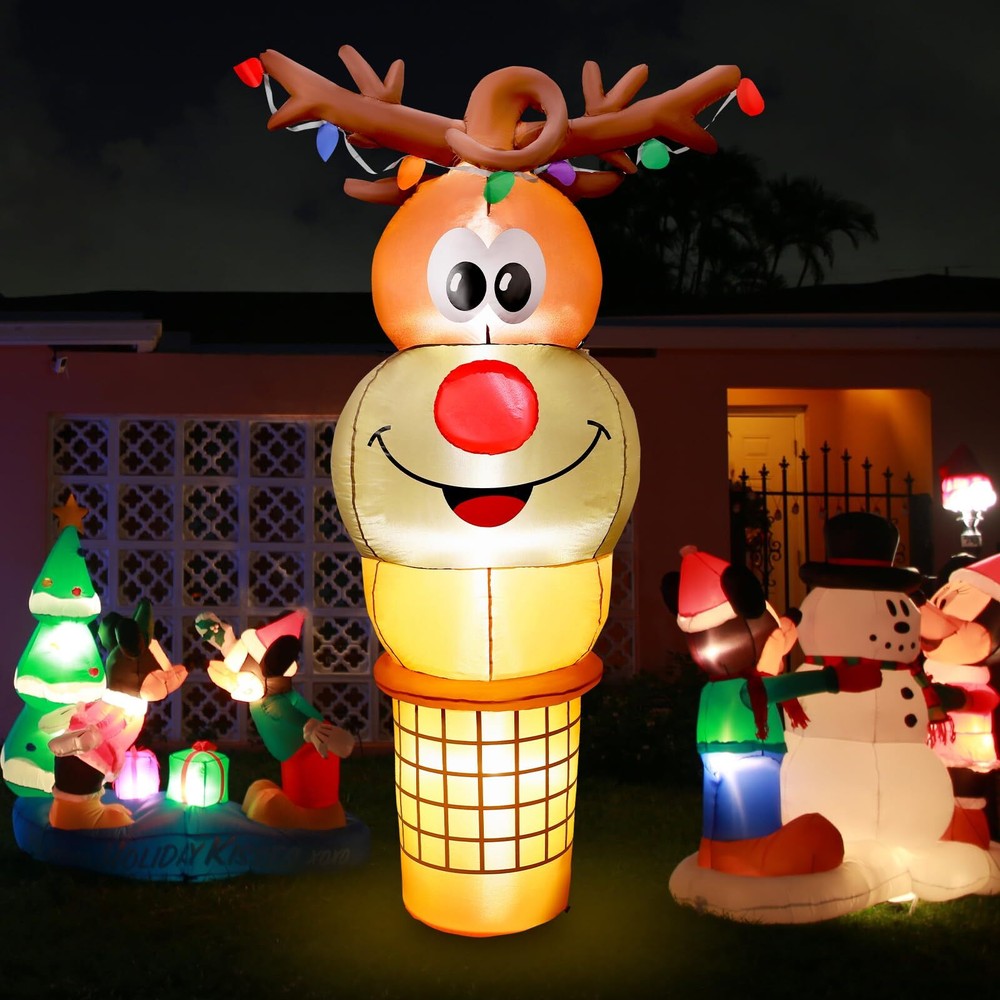 6FT Christmas Inflatables Reindeer Ice Cream Outdoor Decoration, Christmas In...